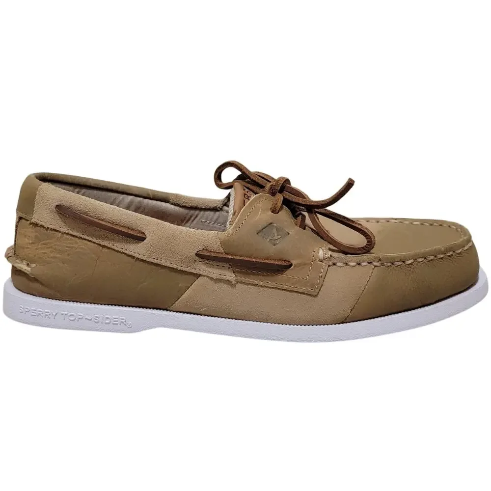 Sperry Top-Sider Men A/O 2-Eye Patchwork Boat Shoes Size US 12M Tan Leather